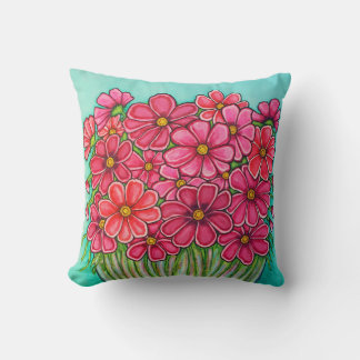 Pretty in Pink Cosmos Throw Pillow by Lisa Lorenz