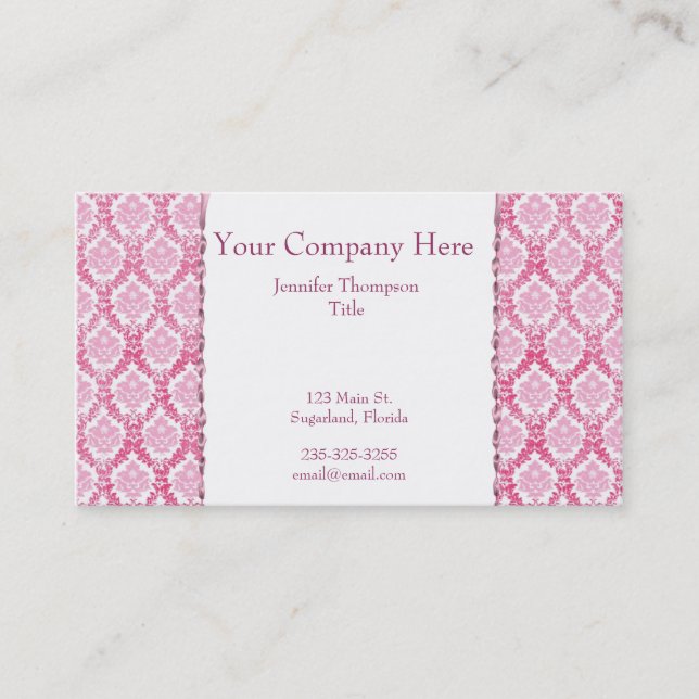 Pretty in Pink Damask Business Card (Front)
