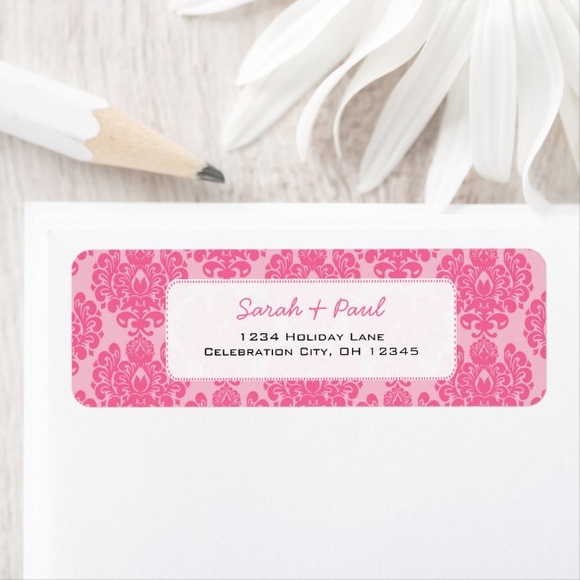 Pretty in Pink Damask Return Address Label (Insitu)