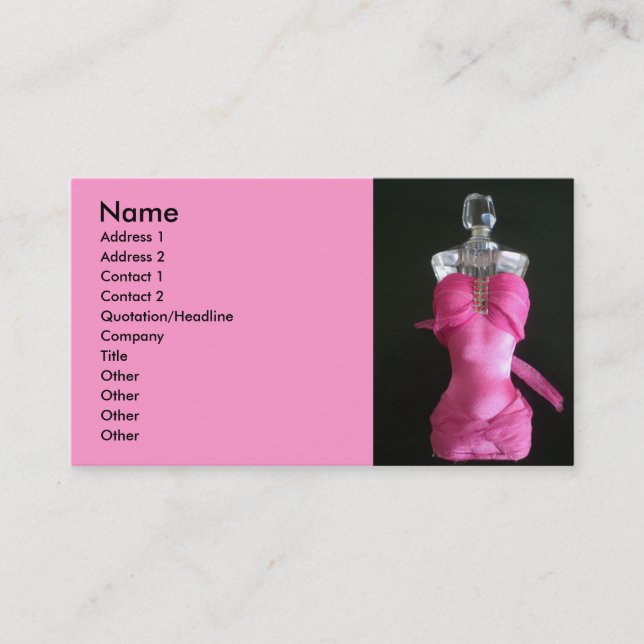Pretty in pink dress perfume bottle business card (Front)