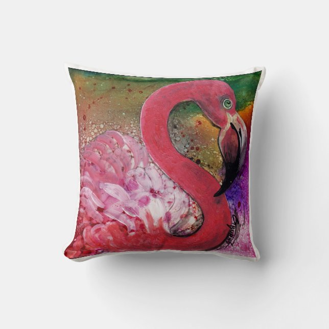 PRETTY IN PINK flamingo pillow design by GG Burns (Front)