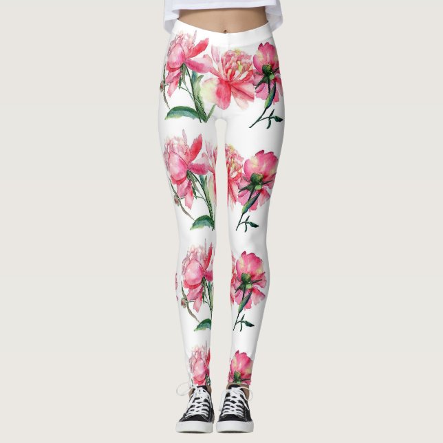Pretty in pink floral leggings yoga pants (Front)