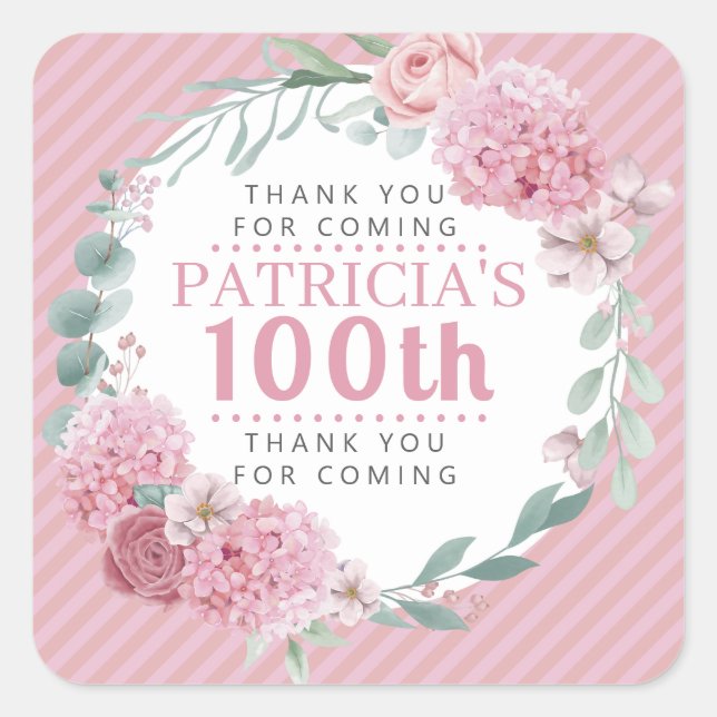 Pretty In Pink Floral Thank You Sticker (Front)