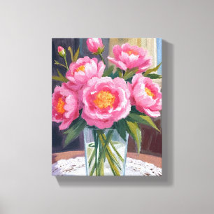 Pretty in Pink Flower Bouquet Peony Floral Canvas Print