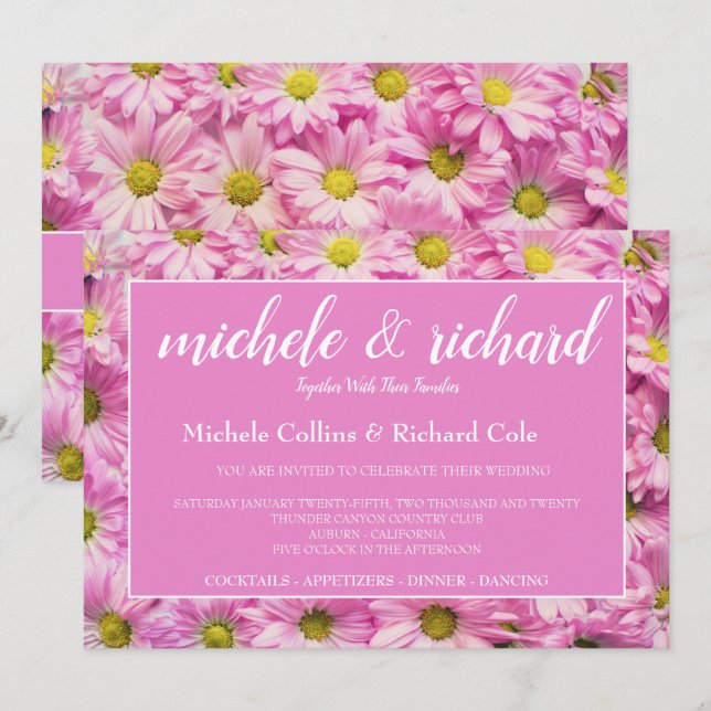 Pretty In Pink Flowers Wedding Invitation (Front/Back)