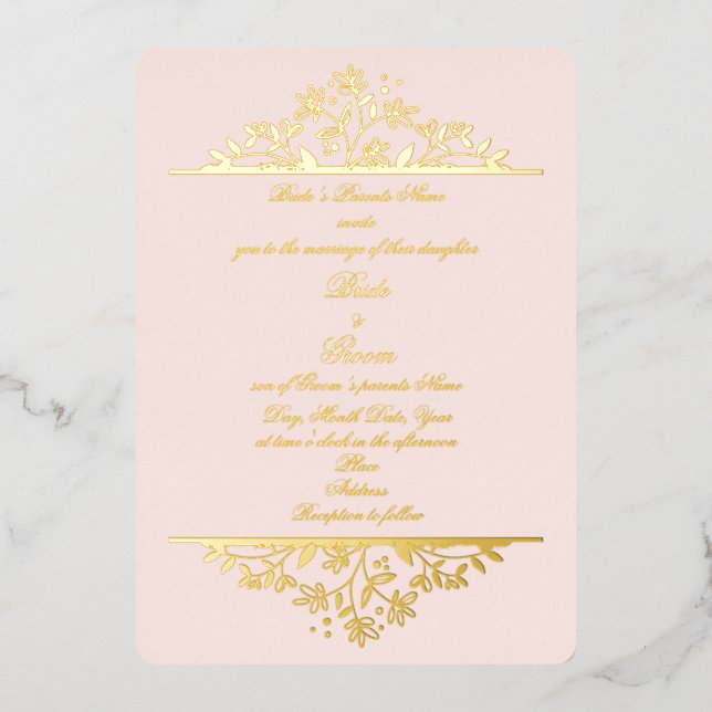 Pretty in Pink Fold Foil Wedding Invitations  (Front)