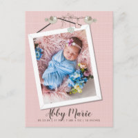 Pretty In Pink Frame Photo Birth Announcement
