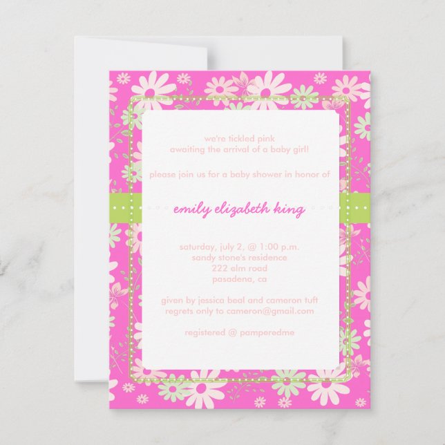 Pretty in Pink Garden baby shower/diy colour Invitation (Front)