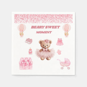 PRETTY IN PINK Girl Teddy bear shower 4.75 dessert Napkin