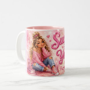Pretty In Pink Girly Girl Trendy Sucker for You Two-Tone Coffee Mug