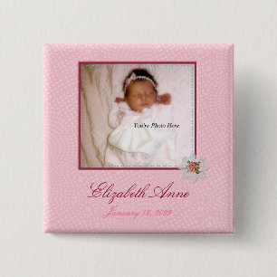 Pretty In Pink Girly Photo Birth Announcement 15 Cm Square Badge