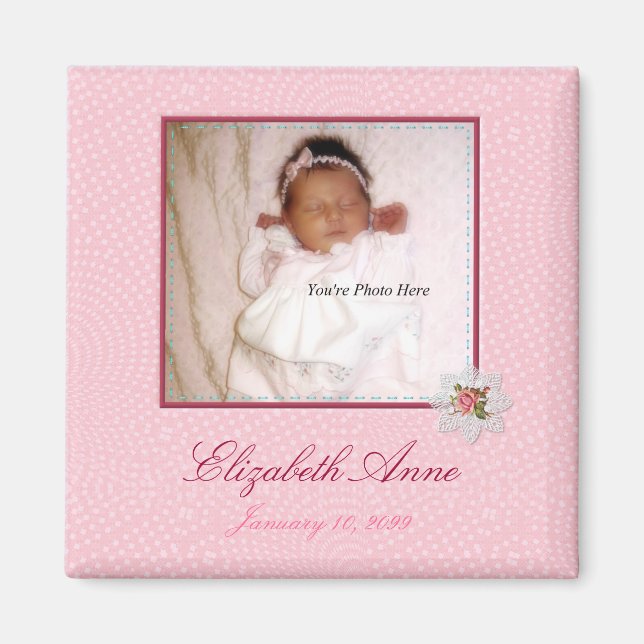 Pretty In Pink Girly Photo Birth Announcement Magnet (Front)