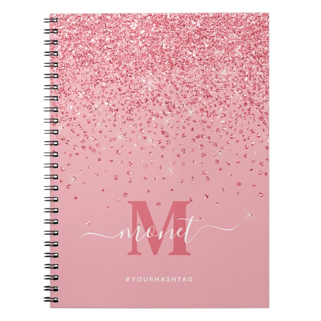 Pretty in Pink Glitter Glam Monogrammed Name Notebook (Front)