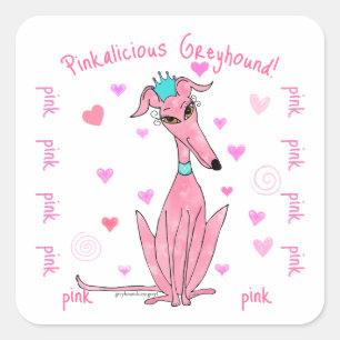 Pretty In Pink Greyhound Party Favour Square Sticker