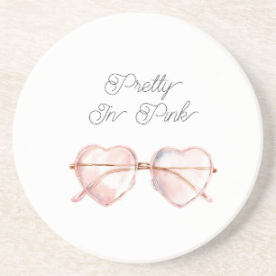 Pretty in Pink Heart Sunglasses on White Coaster