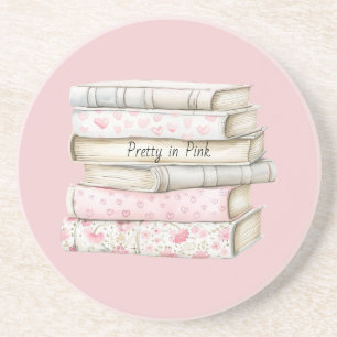 Pretty in Pink Hearts Books Coaster