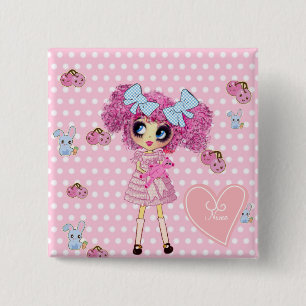 Pretty in Pink Kawaii Girl PinkyP 15 Cm Square Badge