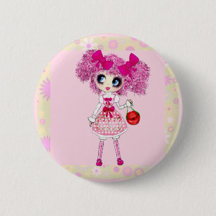Pretty in Pink Kawaii Girl PinkyP 6 Cm Round Badge