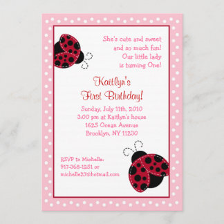 Pretty in Pink Ladybug Birthday Invitations