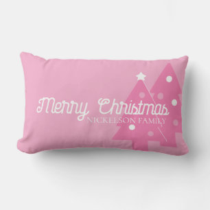 Pretty In Pink Merry Christmas Add Text Lumbar Cushion