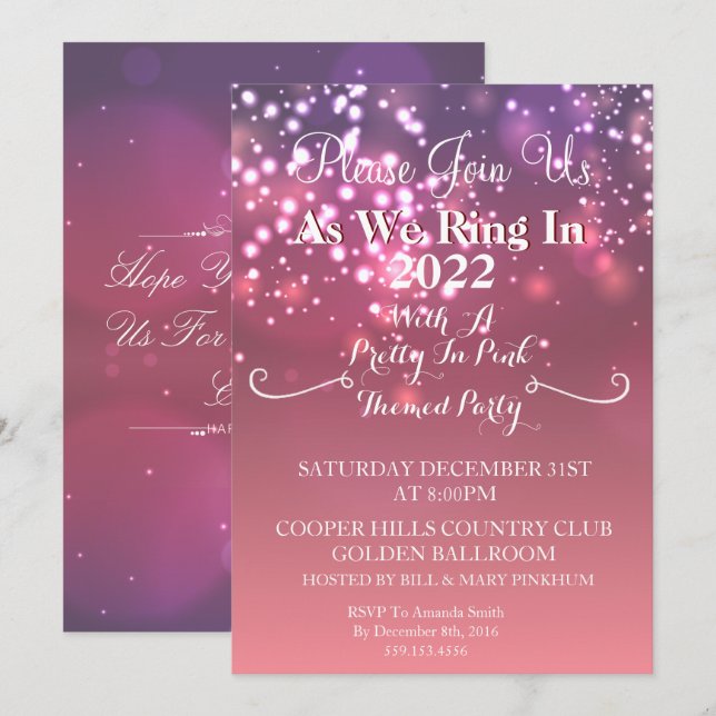 Pretty In Pink New Years Party Invitation (Front/Back)