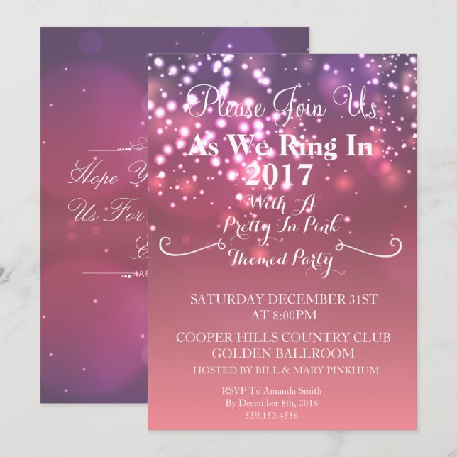 Pretty In Pink New Years Party Invitation (Front/Back)