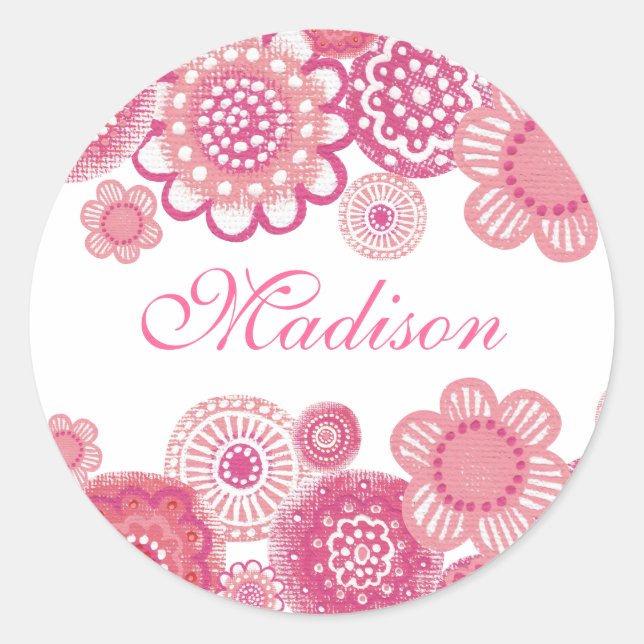 Pretty in Pink Painted Girls Name Cupcake Topper Classic Round Sticker (Front)