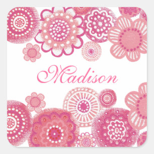 Pretty in Pink Painted Girls Name Square Sticker