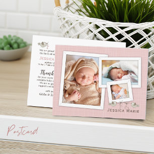 Pretty in Pink Photo Framed Birth Announcement Postcard