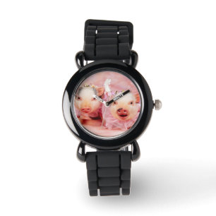 Pretty In Pink Pigs Kids Glitter Watch