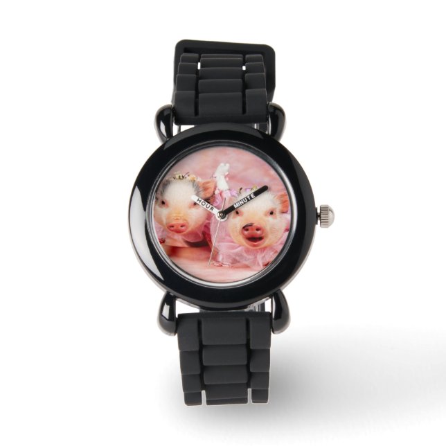 Pretty In Pink Pigs Kids Glitter Watch (Front)
