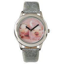 Pretty In Pink Pigs Kids Glitter Watch