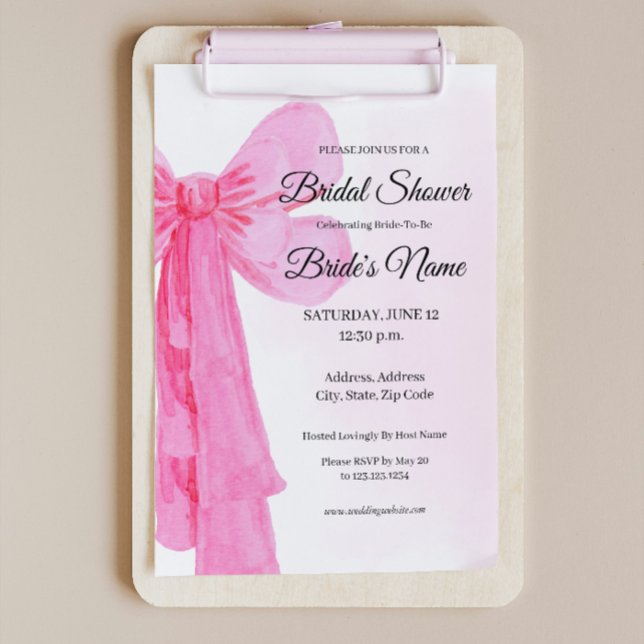 Pretty in Pink Pink Bow Bridal Shower Invitation (Creator Uploaded)