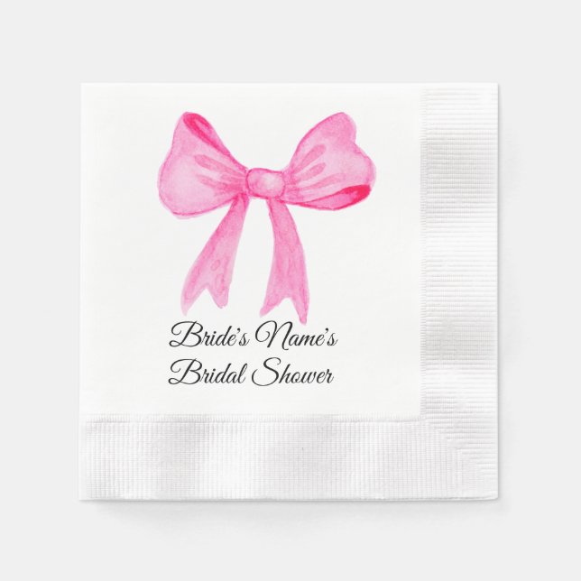 Pretty in Pink Pink Bow Bridal Shower Invitation Napkin (Front)