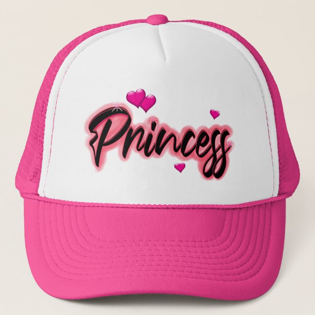 Pretty In Pink Princess With Hearts Trucker Hat (Front)