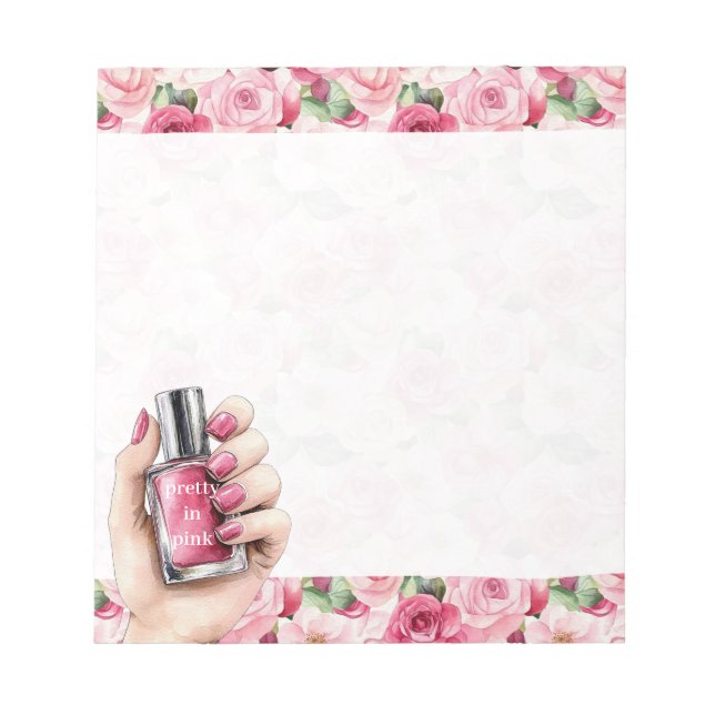Pretty in Pink Roses Floral Hand Nail Polish Notepad (Front)