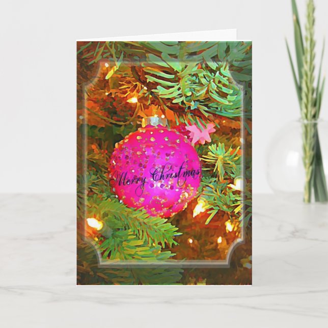 Pretty in Pink - Sparkling Christmas ornament Holiday Card (Front)