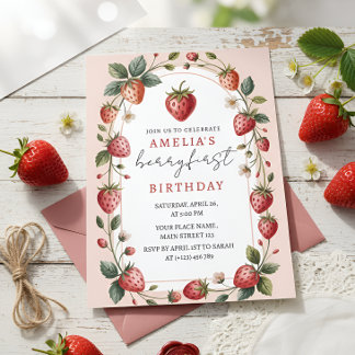 Pretty in Pink Strawberry First Birthday Invitation