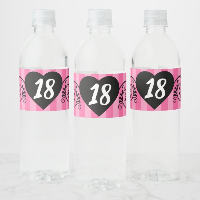 Pretty in Pink Stripes|Girly Birthday Party Water Bottle Label (Bottles)
