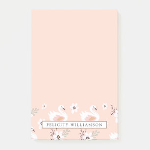 Pretty In Pink Swan & Floral Pattern Post-it Notes