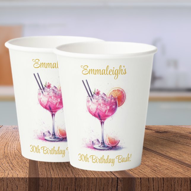 Pretty in Pink Themed Cocktail Birthday Paper Cups (Creator Uploaded)