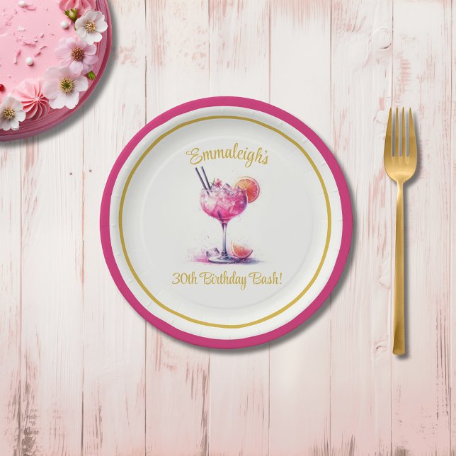 Pretty in Pink Themed Cocktail Birthday Paper Plate (Creator Uploaded)