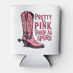 Pretty in Pink Tough as Spurs Cowgirl Boot Western Can Cooler