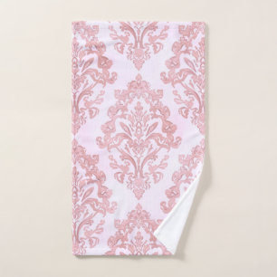 Pretty in Pink Victorian Damask Watercolor Pattern Hand Towel