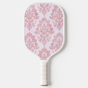 Pretty in Pink Victorian Damask Watercolor Pattern Pickleball Paddle