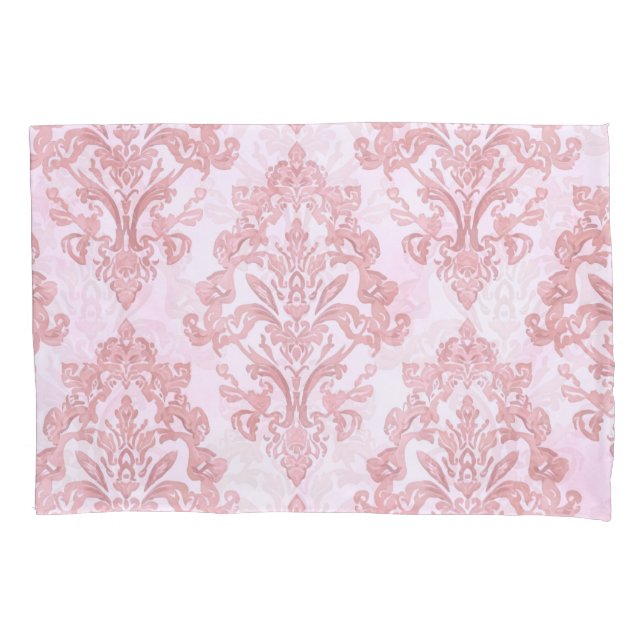 Pretty in Pink Victorian Damask Watercolor Pattern Pillowcase (Front)