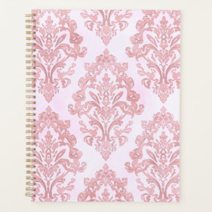 Pretty in Pink Victorian Damask Watercolor Pattern Planner