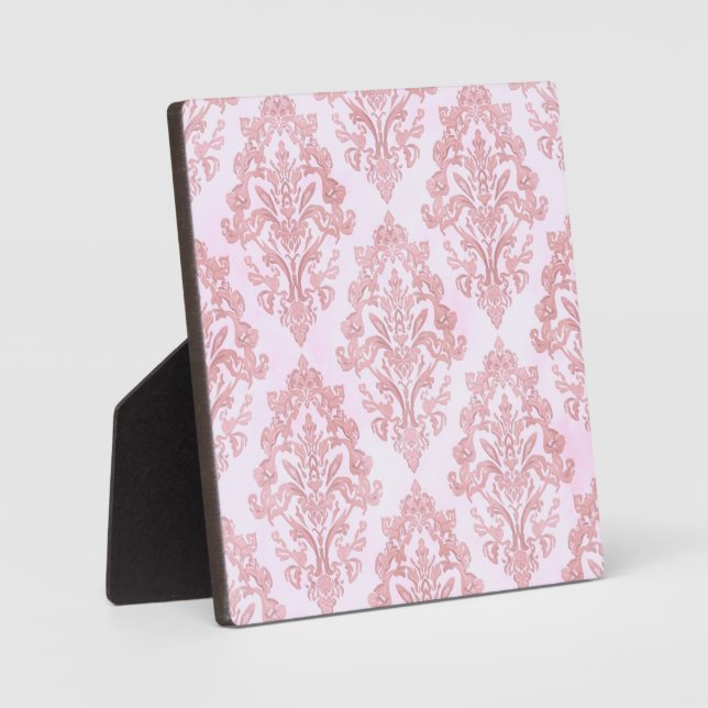 Pretty in Pink Victorian Damask Watercolor Pattern Plaque (Front)
