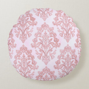 Pretty in Pink Victorian Damask Watercolor Pattern Round Cushion