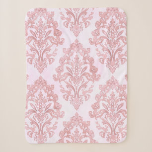 Pretty in Pink Victorian Damask Watercolor Pattern Sherpa Blanket